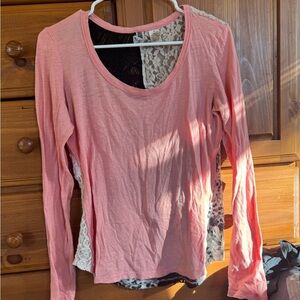 BKE Coral Lace Accent Long Sleeve Top
